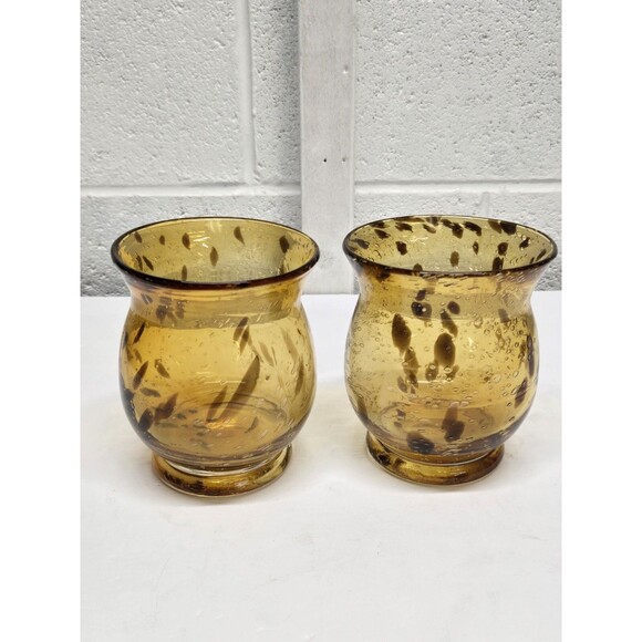 LARGE Hand Blown Bright Amber and Black Candleholders, Bubbles - Picture 2 of 10